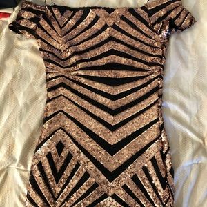 Windsor Off the Shoulder Sequence Dress